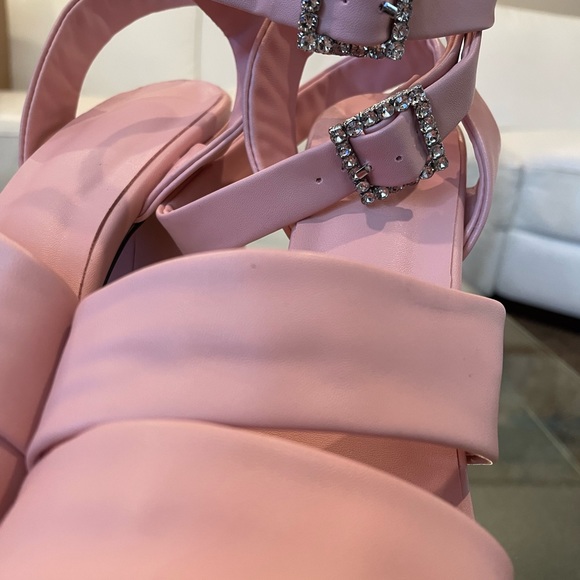 NWT blush pink Barbie baby crystal square buckle open square toe platforms 8 /39 - Picture 9 of 10